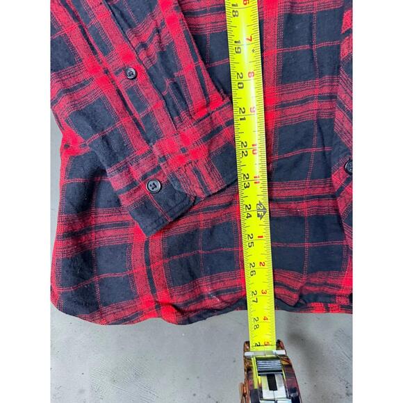 Forever 21 Red and Black Plaid Hooded Button-Up Shirt - Picture 8 of 8